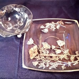 Silver City Clear Glass Silver Overlay "Flanders Poppies" Duo